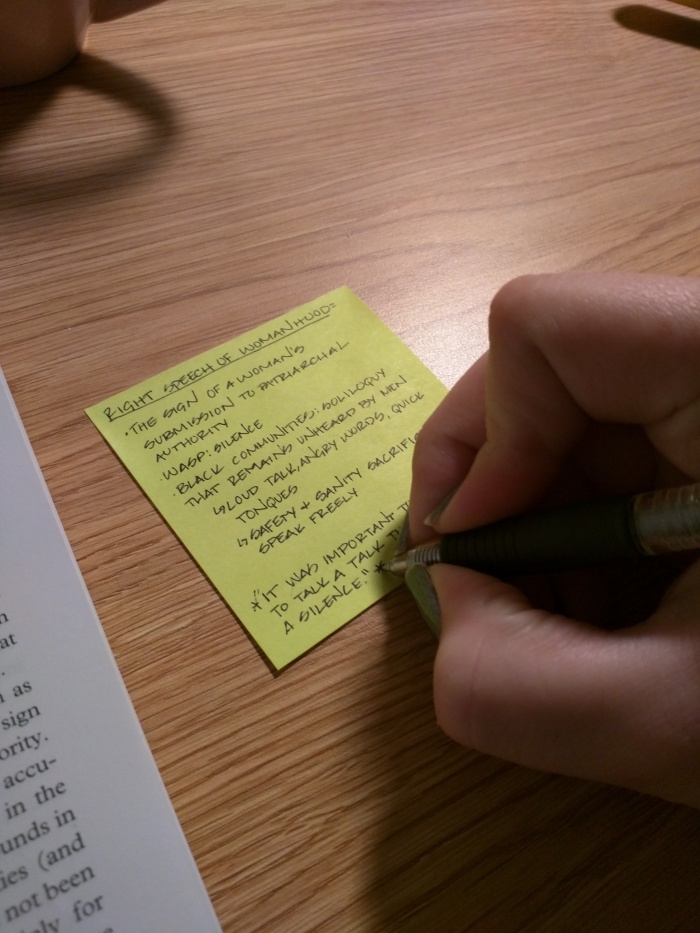 Writing important bits of information on stickies.